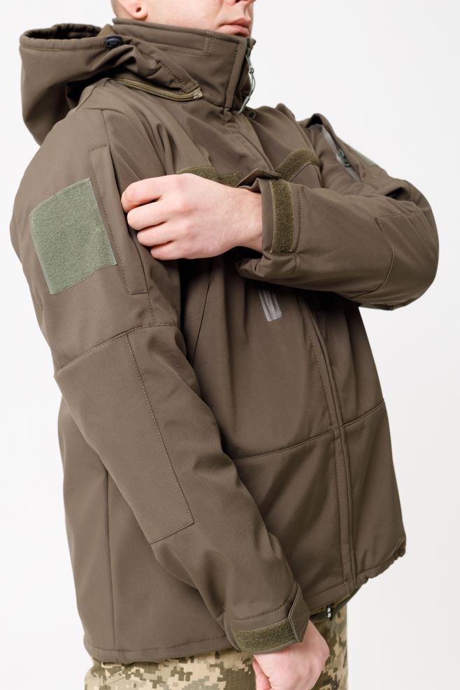 Куртка хакі чоловіча водовіштовхувальна і вітронепроникна із softshell